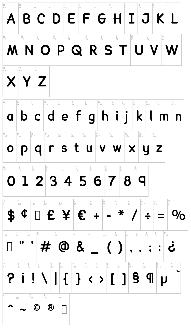 Lexia font map