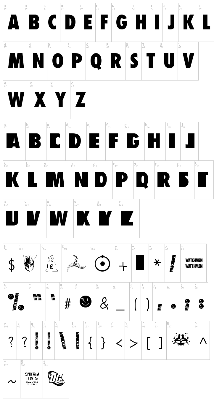 Watchmen font map