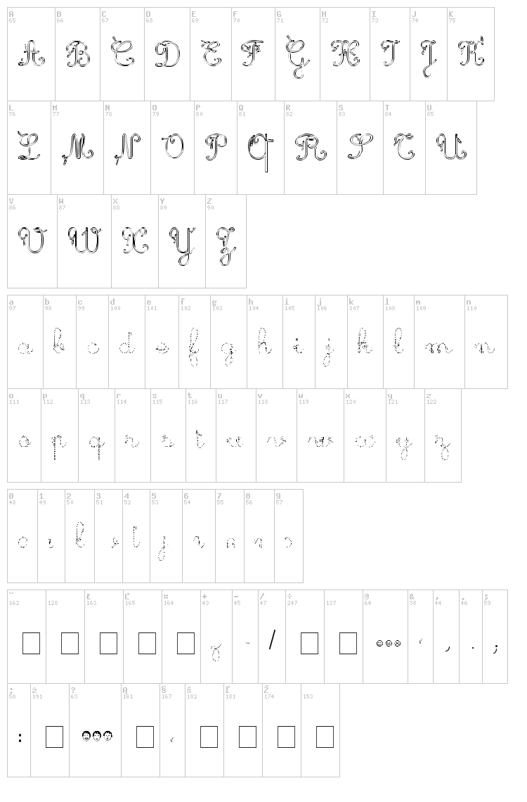 Maternellecolor Trace Cursive font map