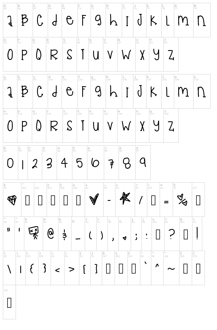 Little Flying Spiders font map