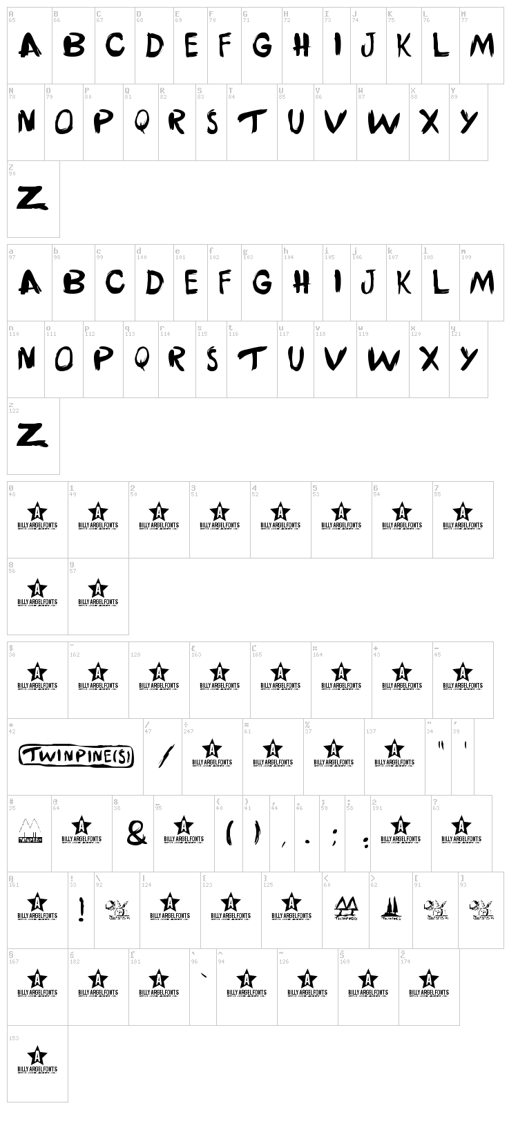 Twinpines font map