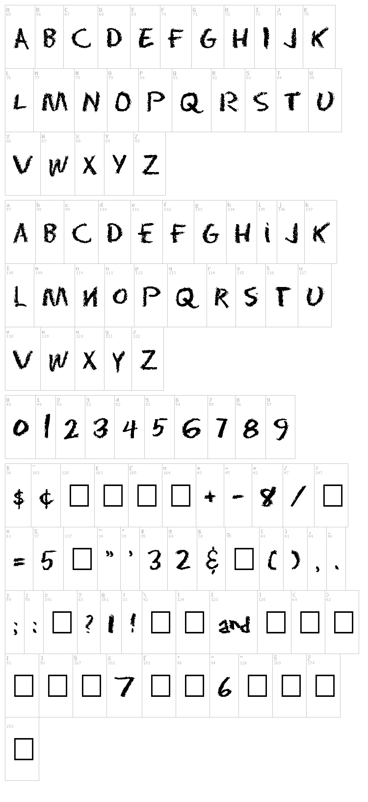 Eraser font map