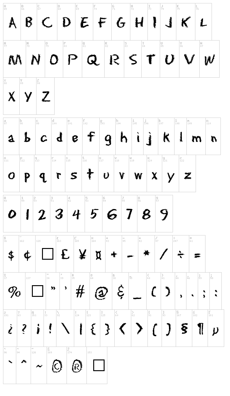Eraser font map