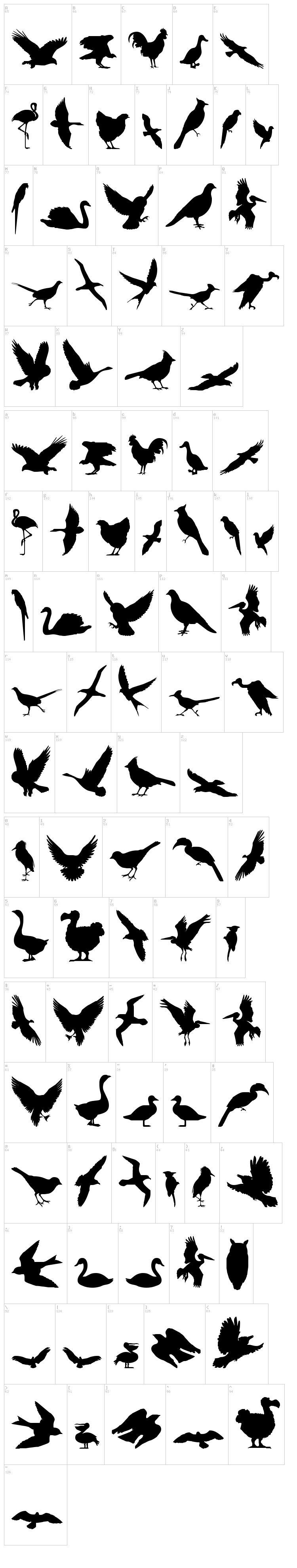 Birds of a Feather font map