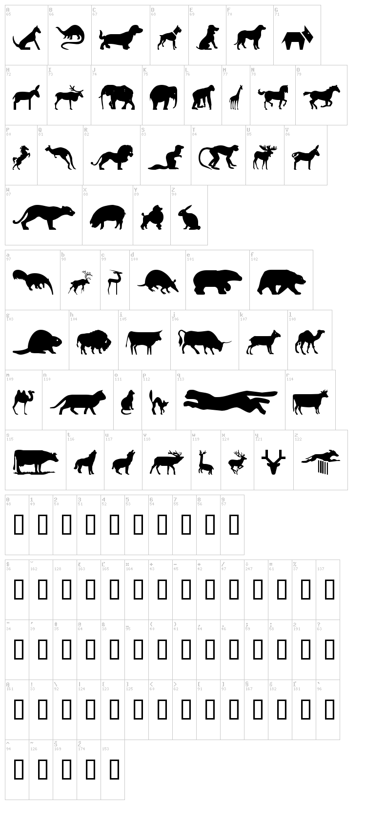 WM Animals 2 font map