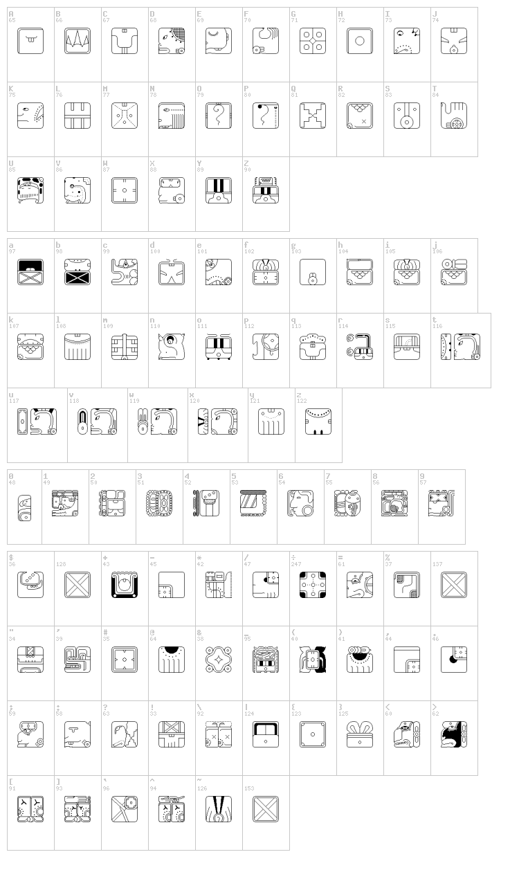 Maya Calendric font map
