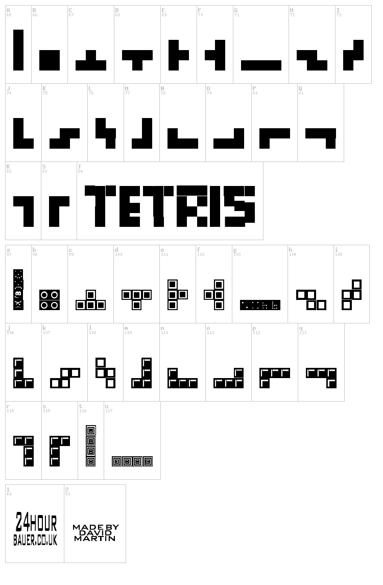 Tetris Blocks font map