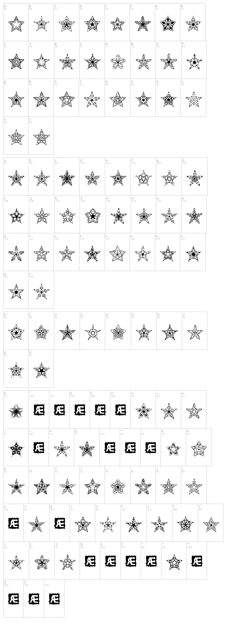 90 Stars BRK font map