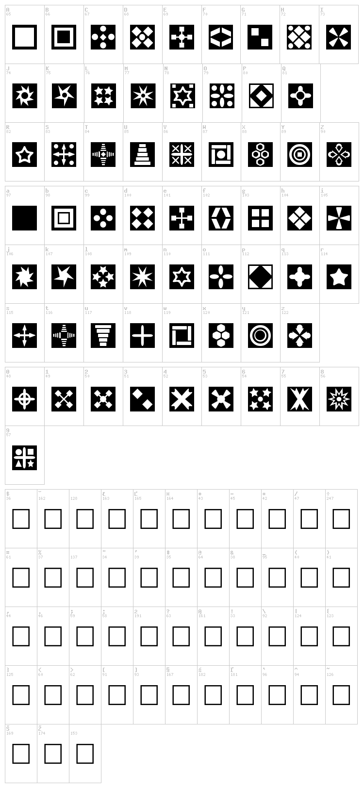 Square Things font map