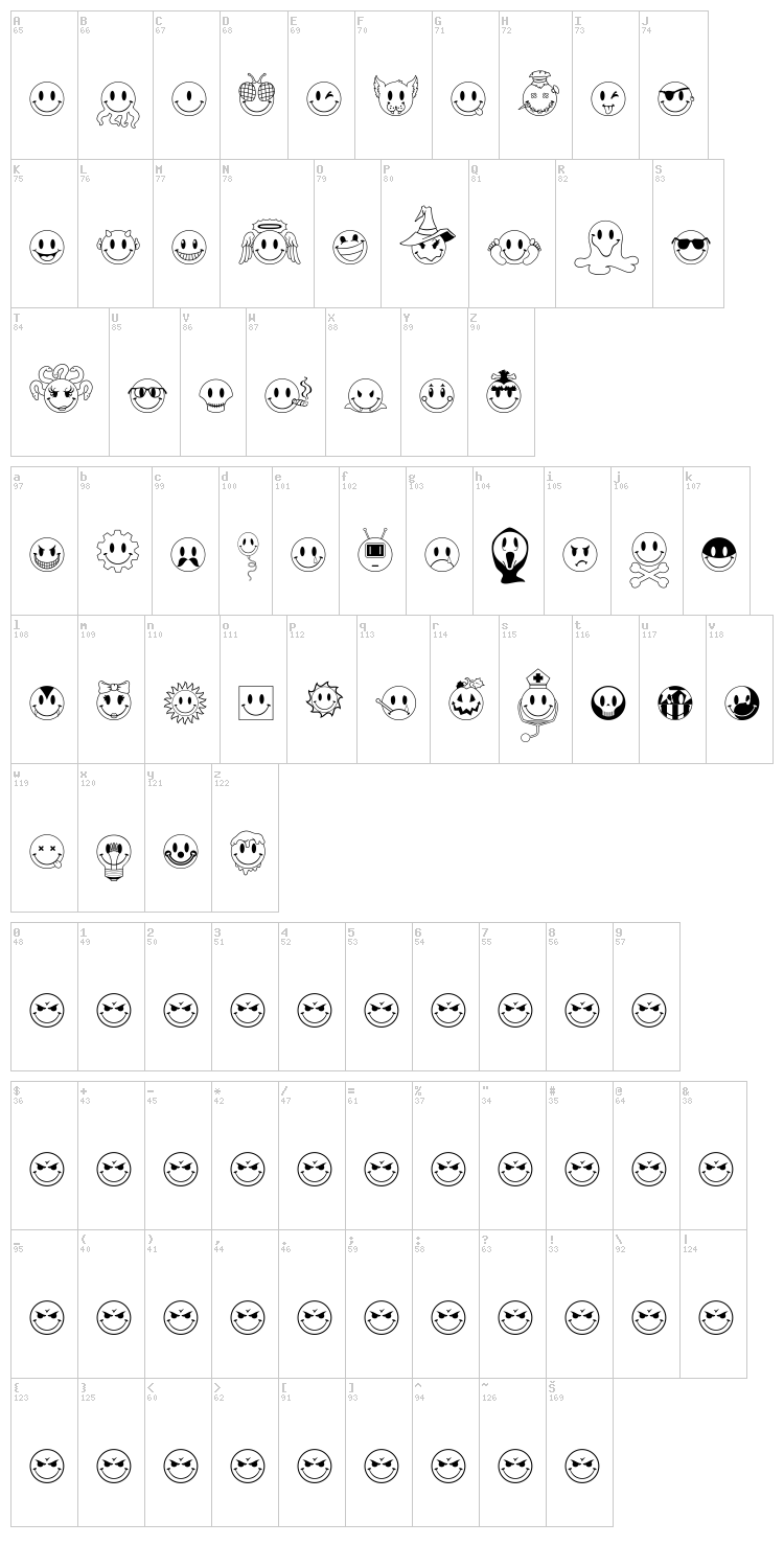 JLS Smiles Sampler font map