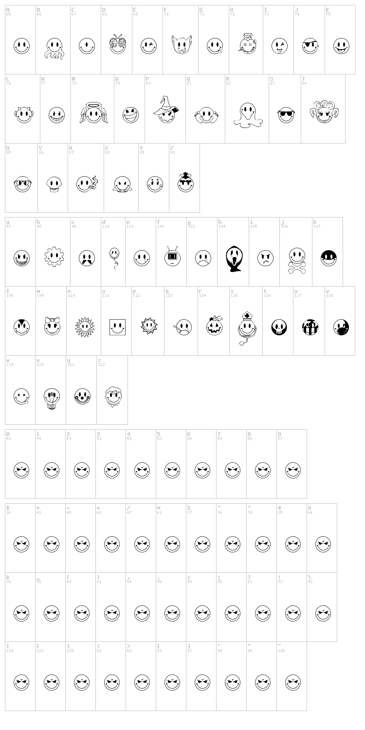 JLS Smiles Sampler font map