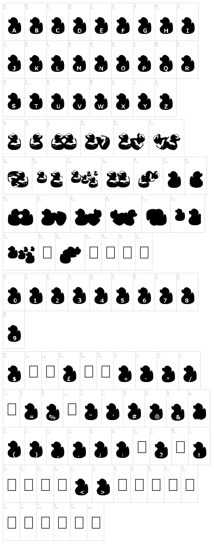 Gugli Ducky Rubber font map