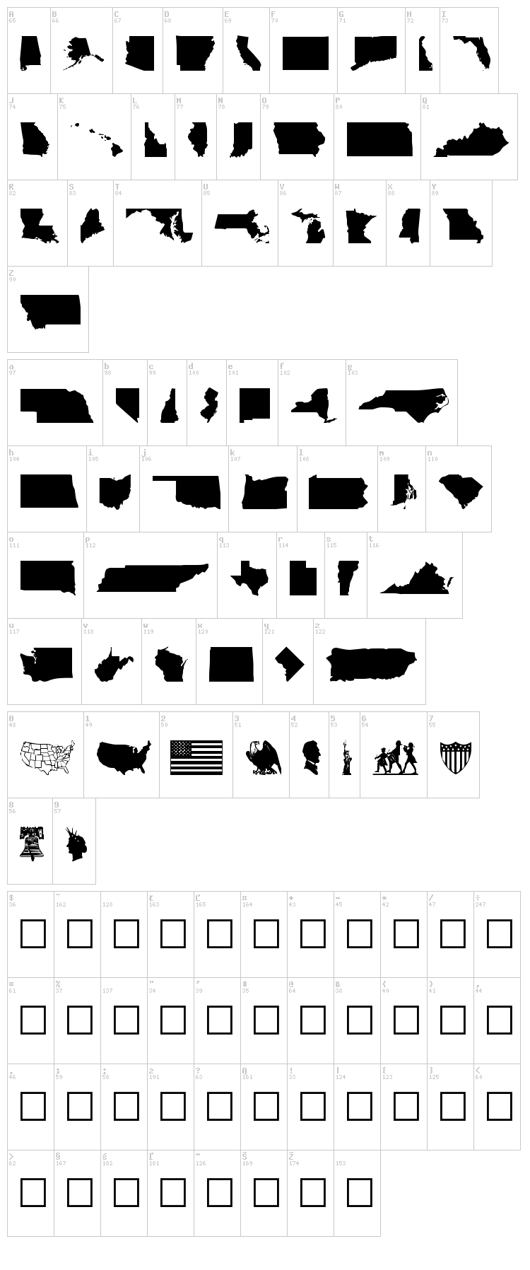 US-Bats font map
