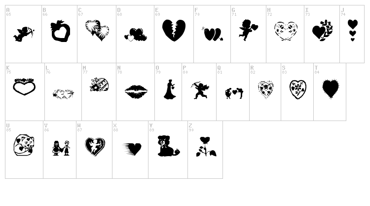 AOS Valentine font map