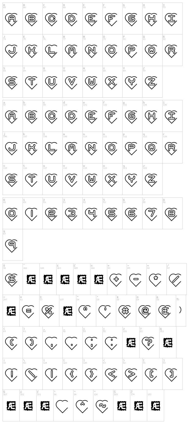 Hearts BRK font map