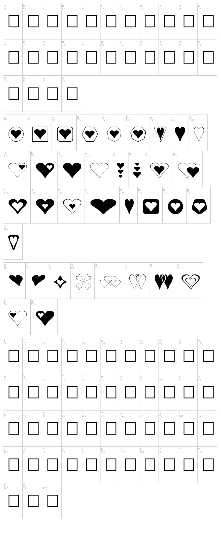 Hearts for 3D FX font map