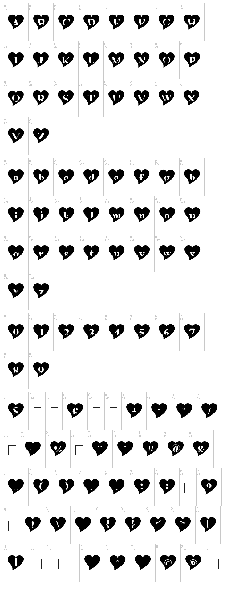 Mashy Valentine font map