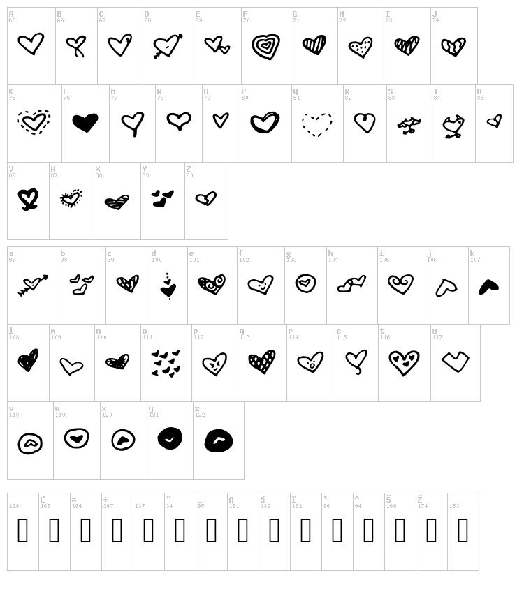 MW Heart font map