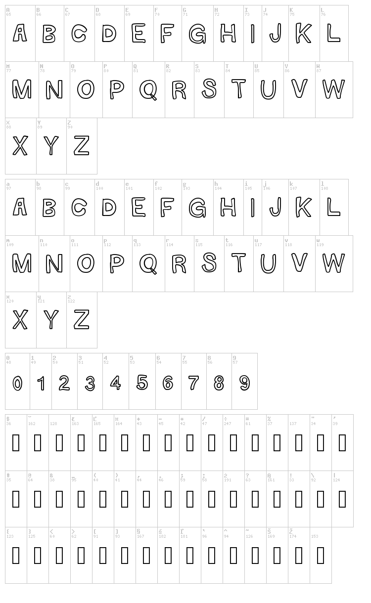 Gaelle Majuscule font map