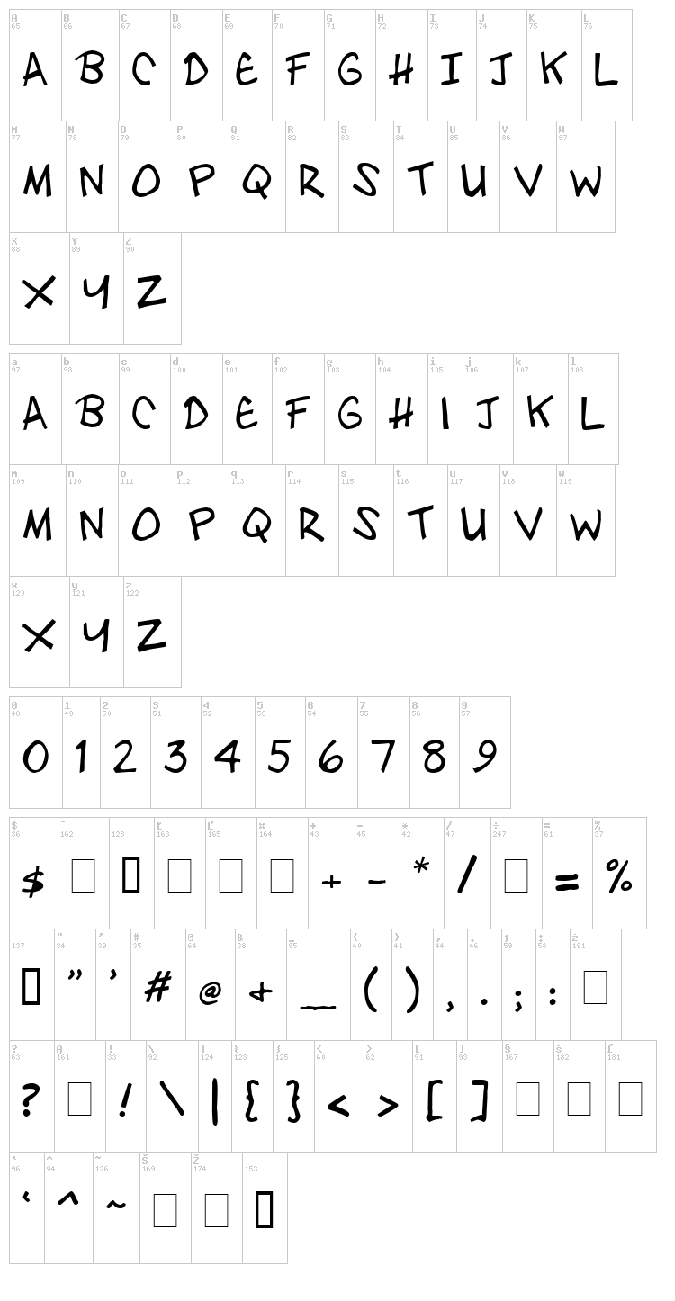 Zebtoonz font map