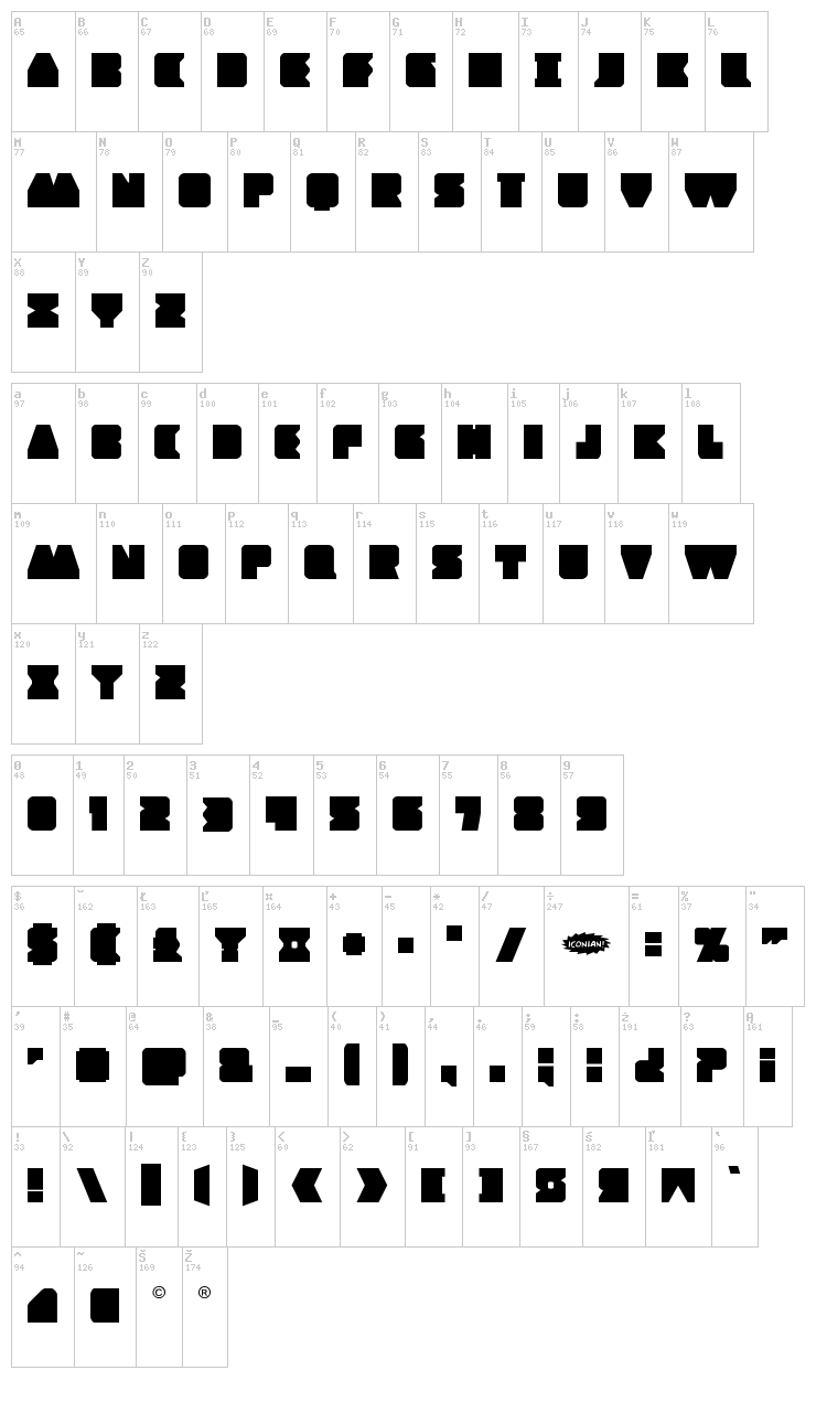 Contour of Duty font map