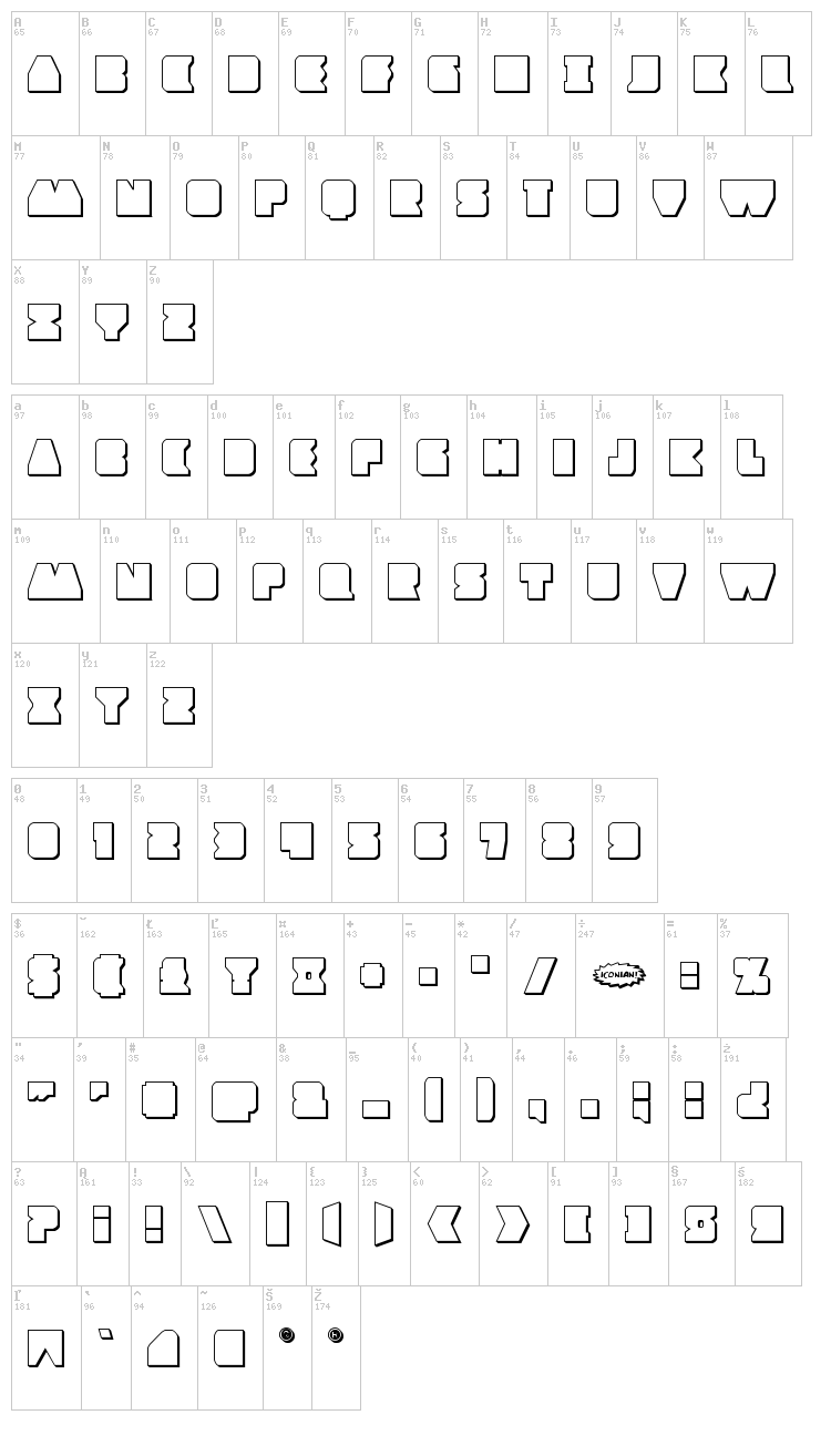 Contour of Duty font map