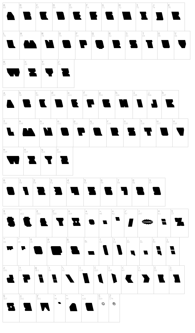 Contour of Duty font map