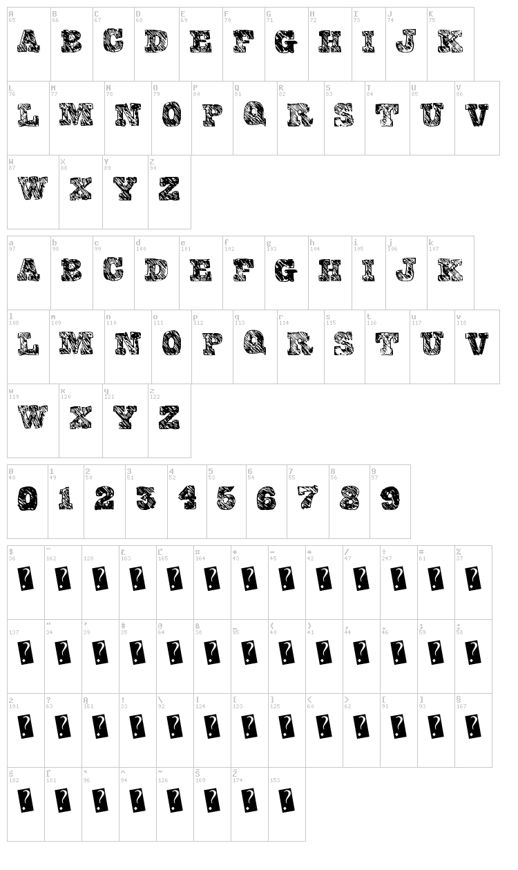 College Scribble font map