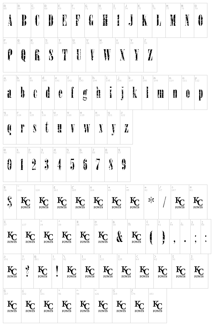 Load Up On Guns font map