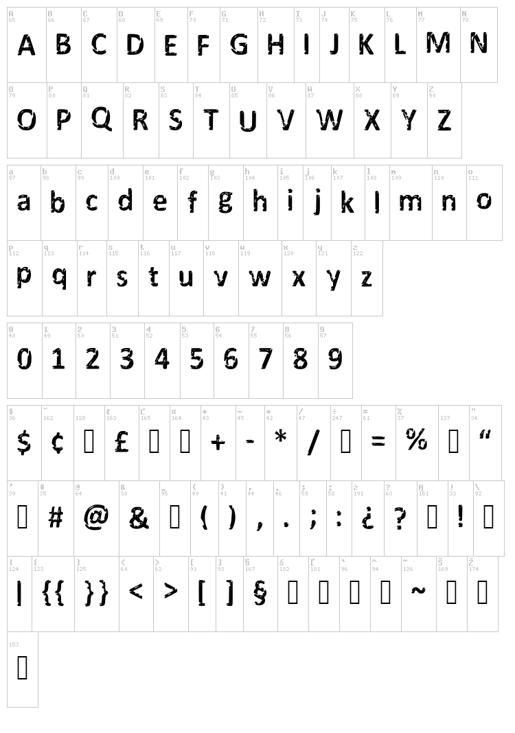 Darks Calibri Remix font map