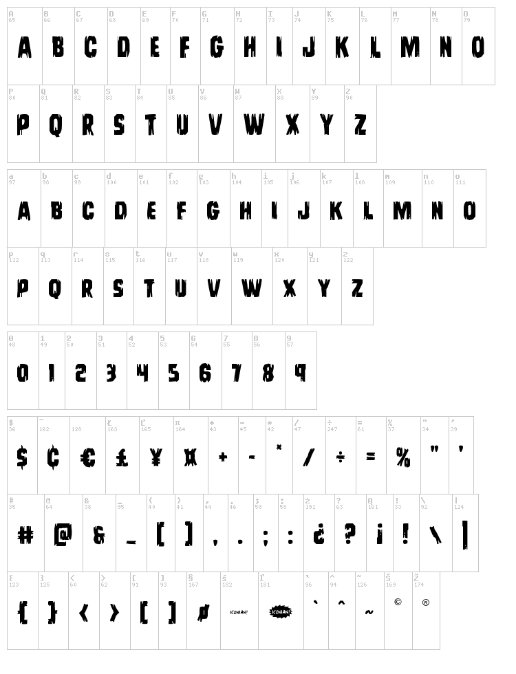 Leatherface font map