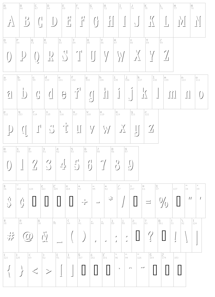 FHA Condensed French NC font map