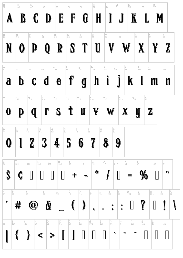 FHA Condensed French NC font map
