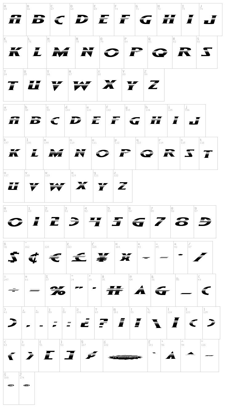 Wolf's Bane Super-Expanded font map