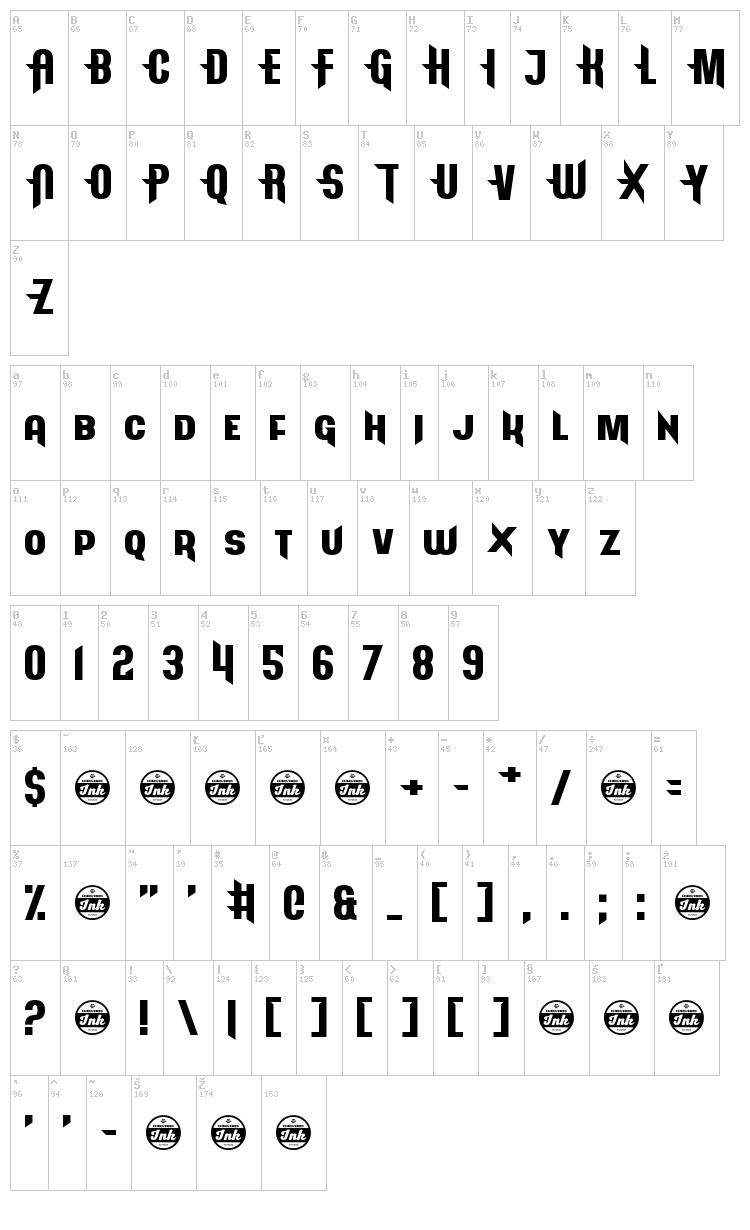 Arcapulse font map