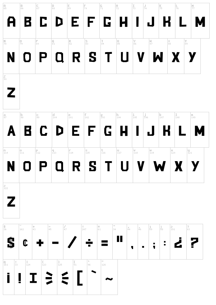 Blockem Sockem font map