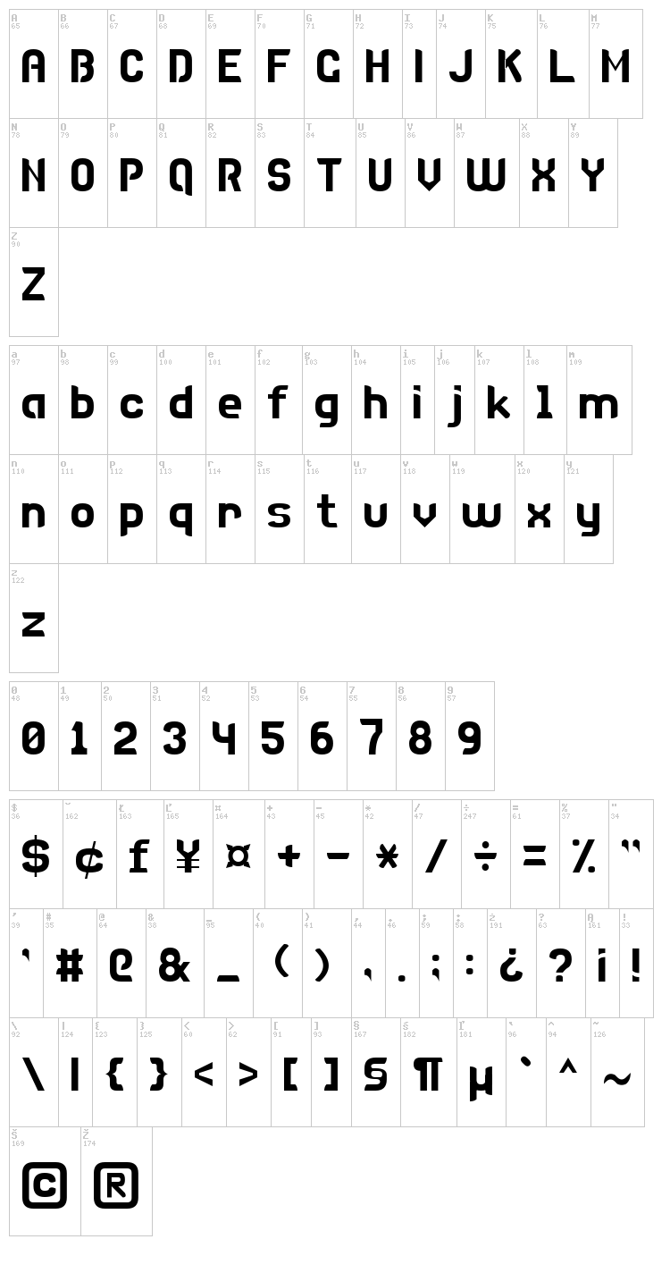 Disco 7 font map