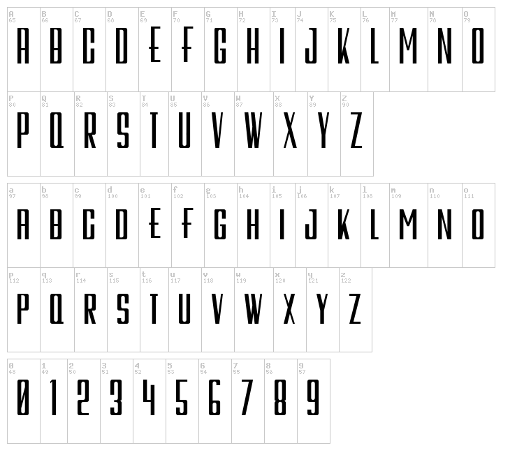 Galah Panjang font map