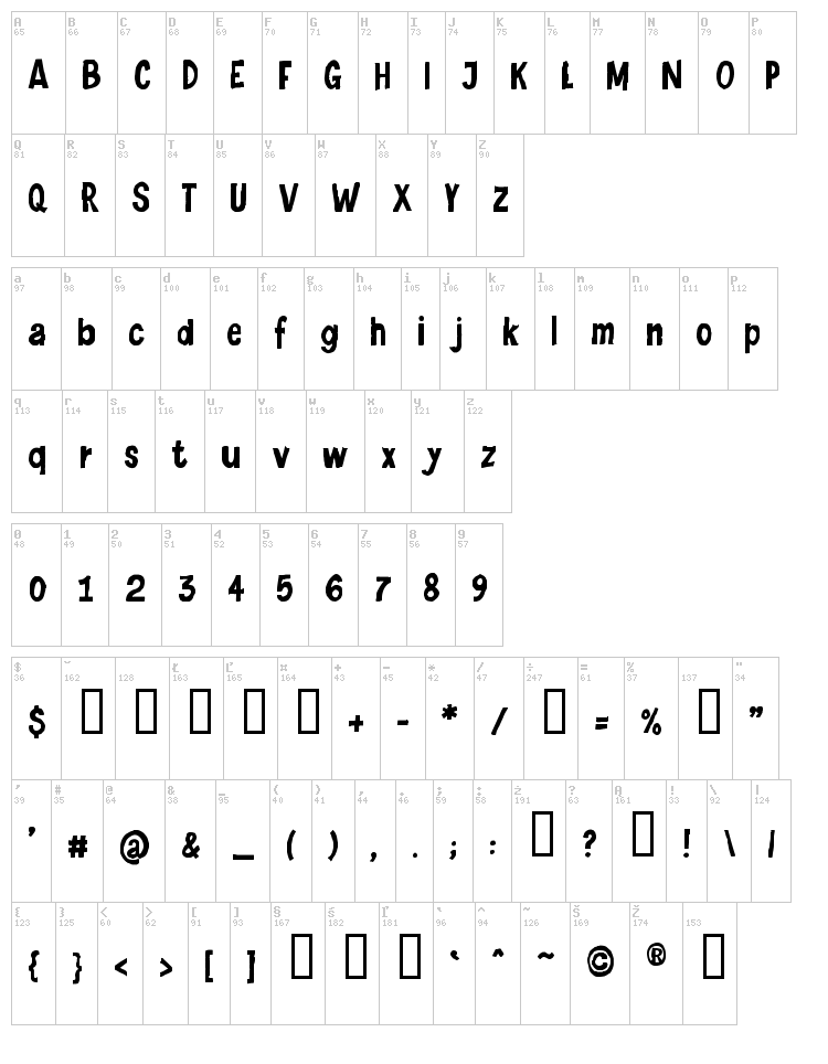 Levi Naive Letter font map