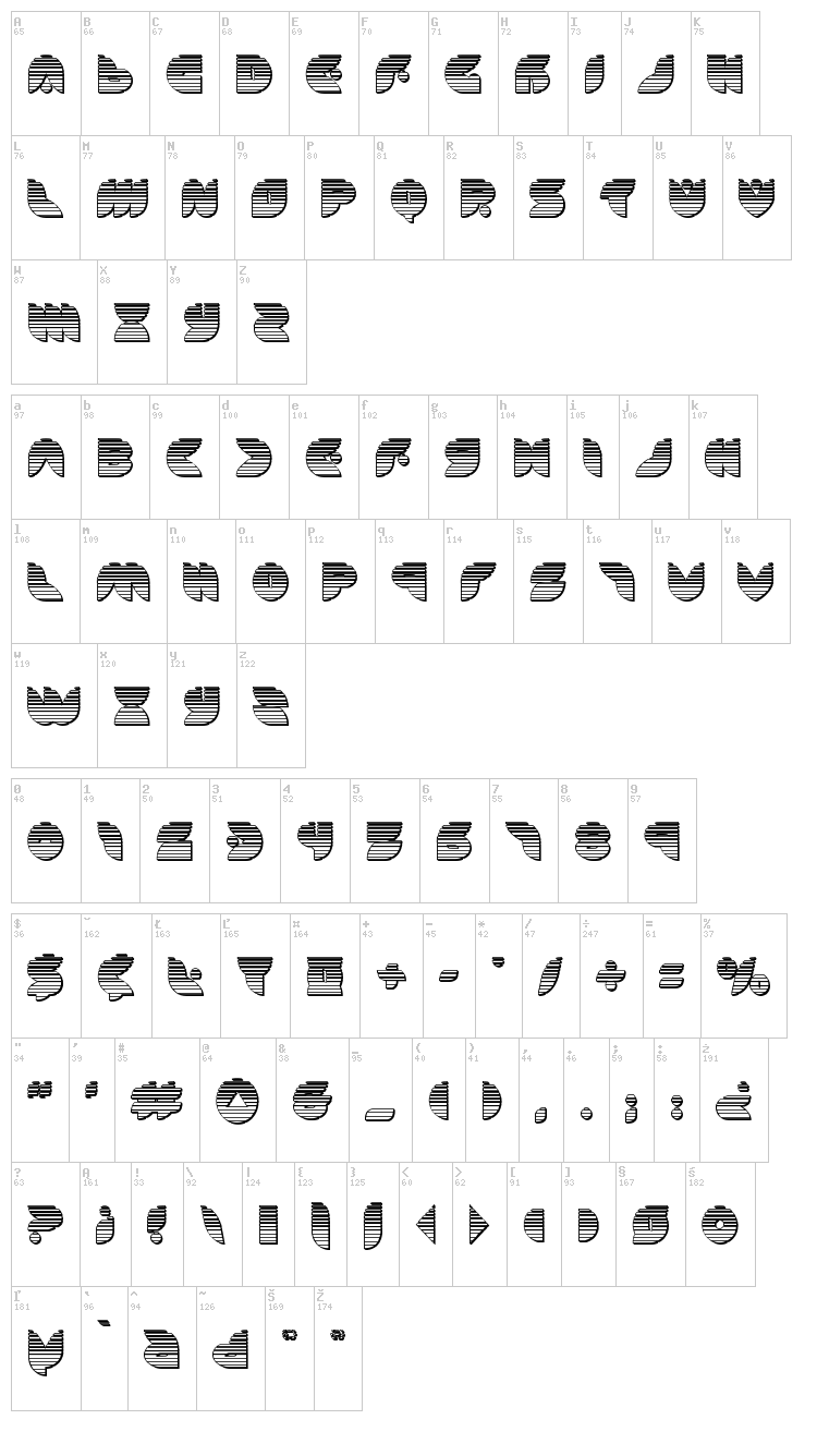 Puff Angel font map