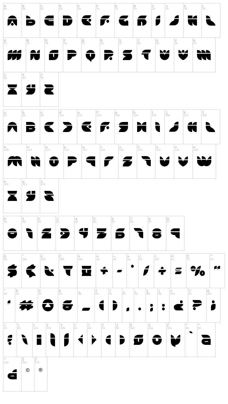 Puff Angel font map