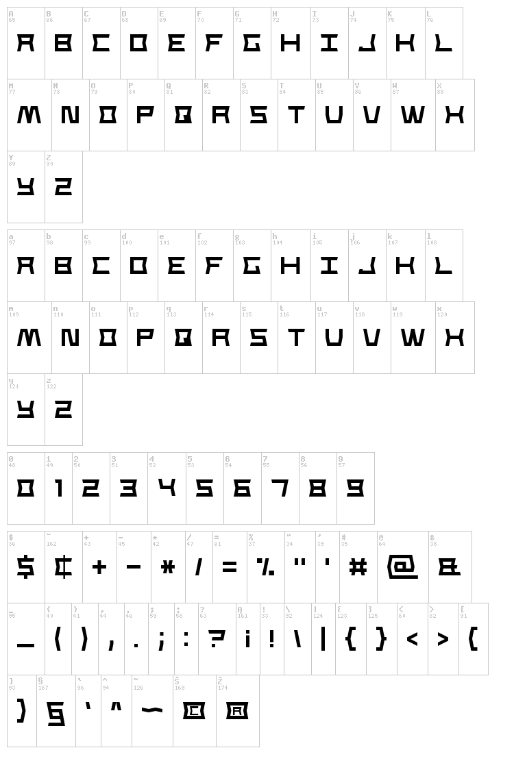 Strong Line 7 font map
