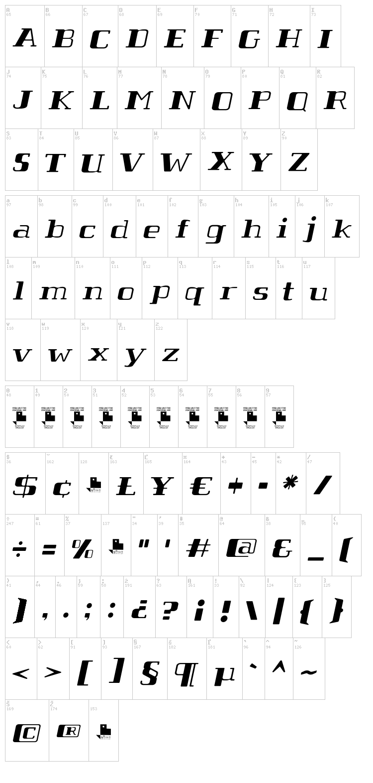 Tabaiba wild FFP font map