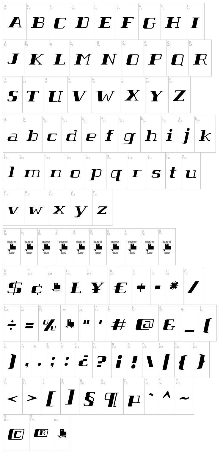 Tabaiba wild FFP font map