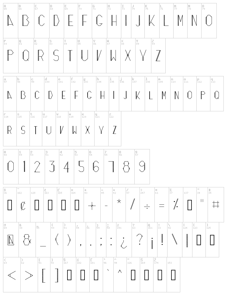 Zicizac font map