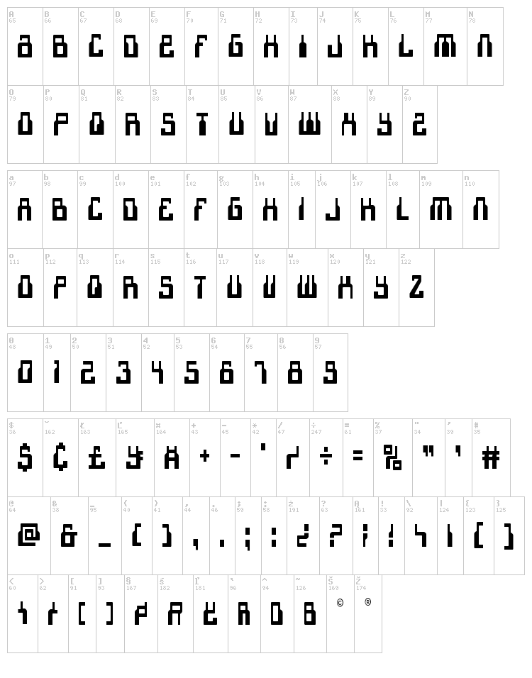 1968 Odyssey font map