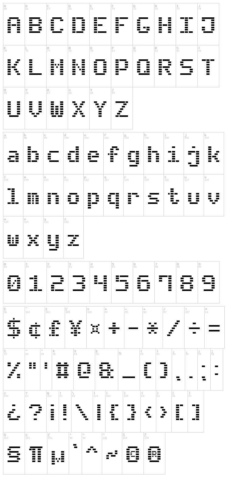 Dash Digital-7 font map