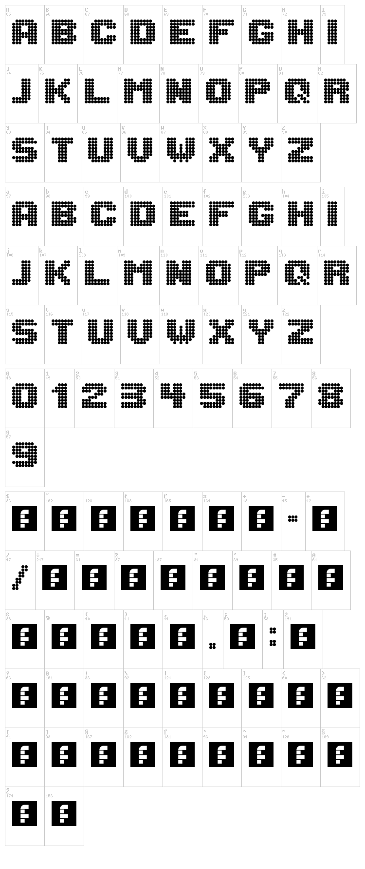 Lightdot 8x8 font map