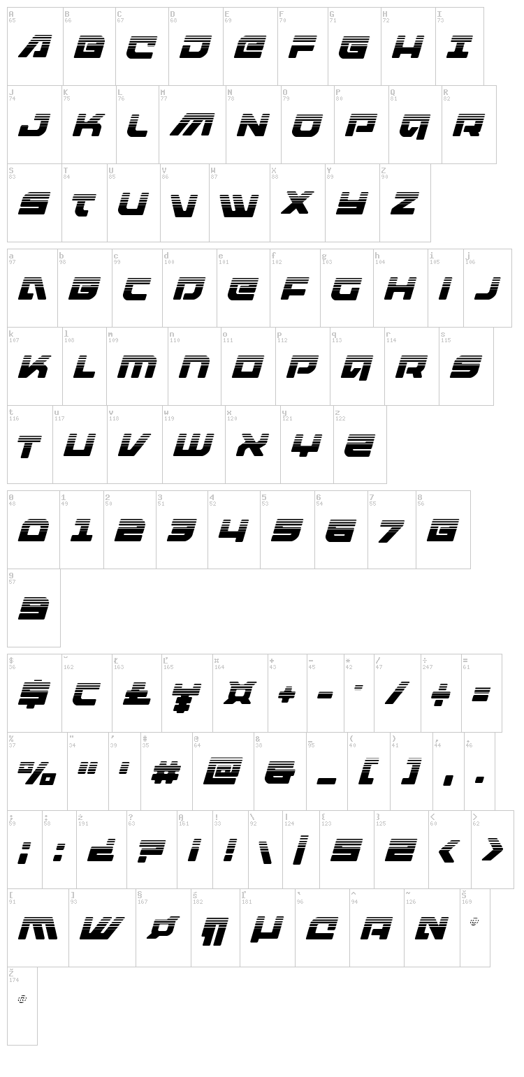 Armed Lightning font map