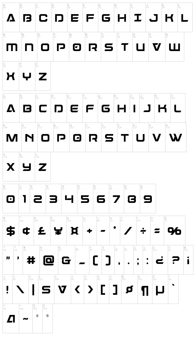 Dameron font map